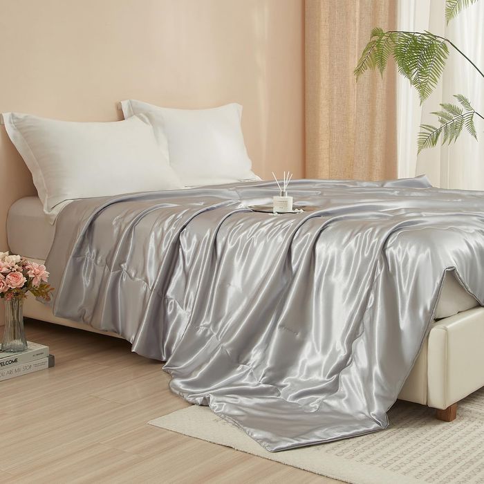 Satin Throw Blanket - Reversible Plush Fleece - 150x200 Grey