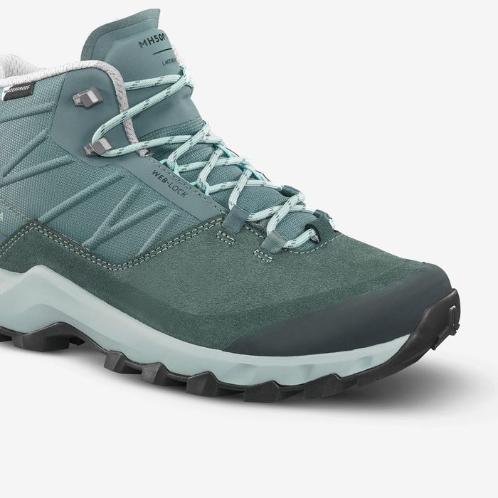 Botas impermeáveis de caminhada na montanha mulher, MH500 Verde