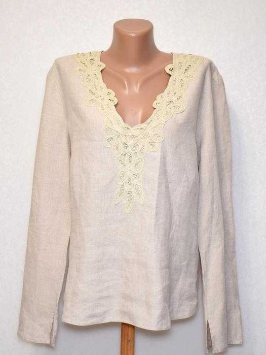 Блуза льняна з коттоновим мереживом на грудях льон коттон бавовна