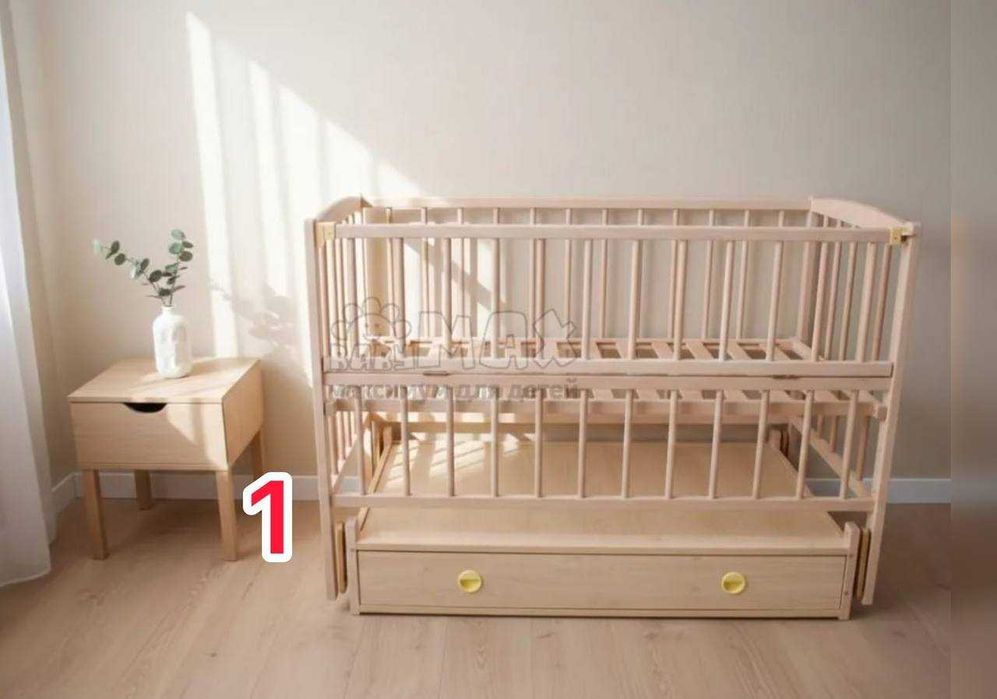 ДИТЯЧЕ ЛІЖЕЧКО  Babymax Magia 120х60 БУК • Маятник • Шухляда • Біле, Натуральне