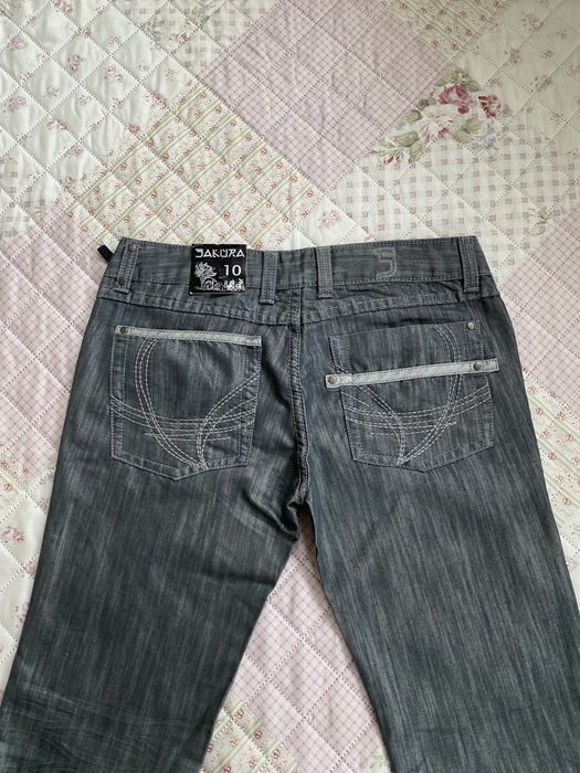 Szare szerokie jeansy dzwony M 38 sakura vintage 00s y2k nowe niski stan