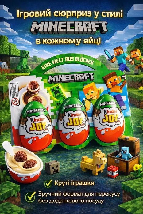 Kinder joy Minecraft Кіндер сюрприз майнкрафт молочний шоколад