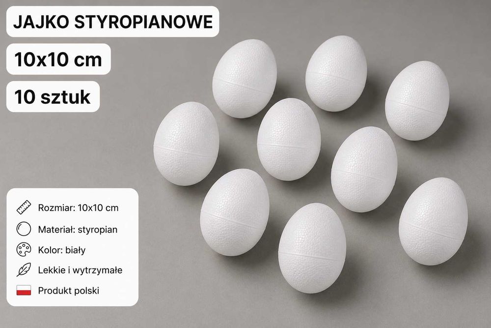 Jajko styropianowe 10 cm – 10 sztuk, produkt polski, DIY