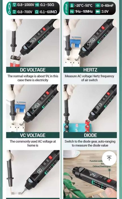 Мультиметр ANENG A3008 авто-режим вольтметр и резисторы, диоды, NCV