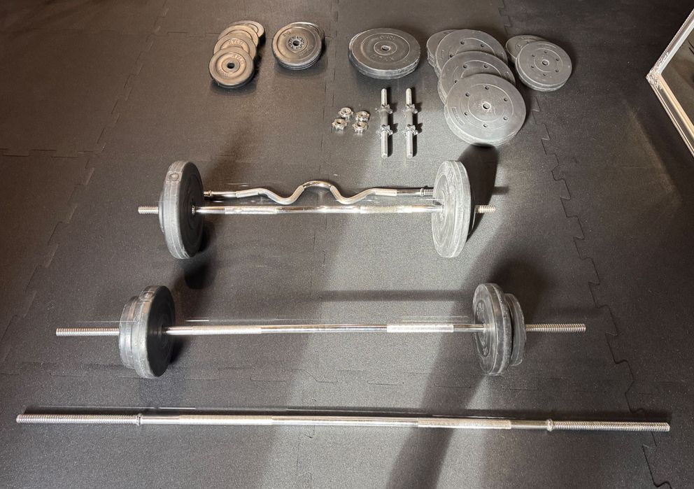 Gryf łamany prosty z obciążeniem domowa siłownia 127,5kg sztanga