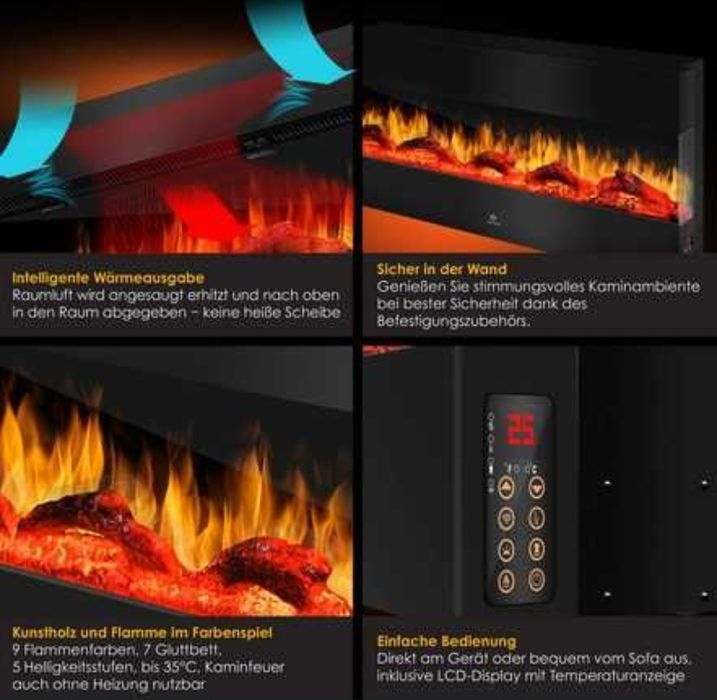 Kominek ścienny z funkcją grzania kominek elektryczny 1800W