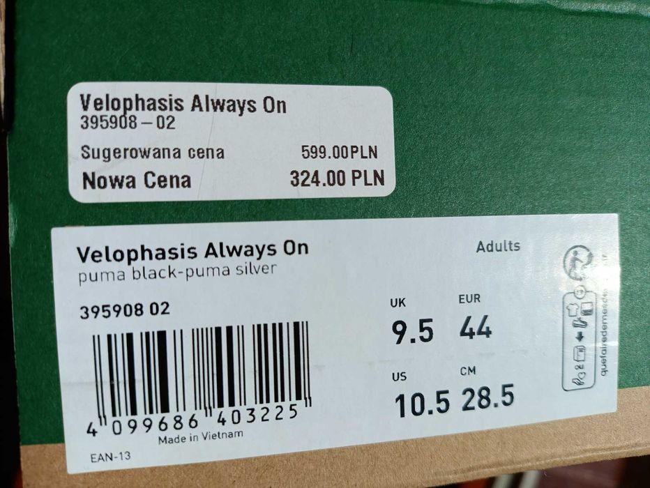 (r. Eur 44) Nowe buty Puma Velophasis Always On 395908,-02 czarne