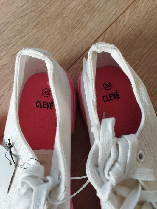 Nowe Trampki Cleve Rozmiar 39 Biało Różowe Modne Casual na Wiosnę