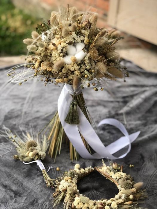 Весільний набір (букет,бутоньєрка,вінок)