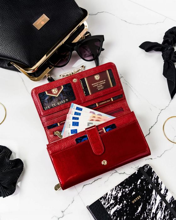 PETERSON portfel damski skórzany elegancki lakierowany P193 czerwony