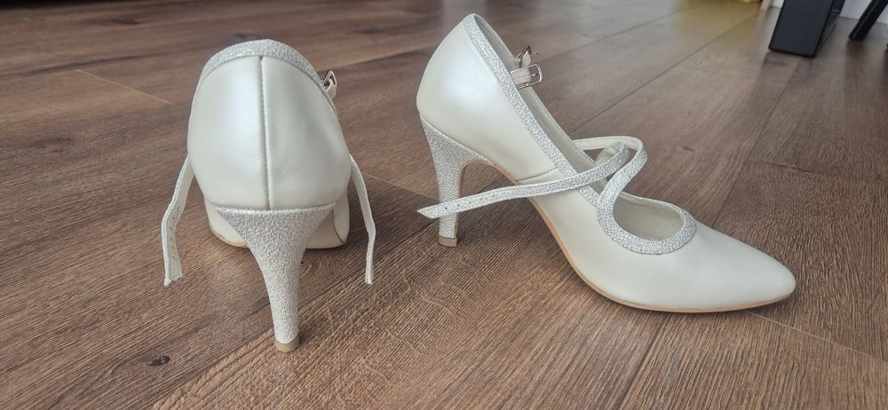 Buty ekru perła do ślubu rozmiar 37