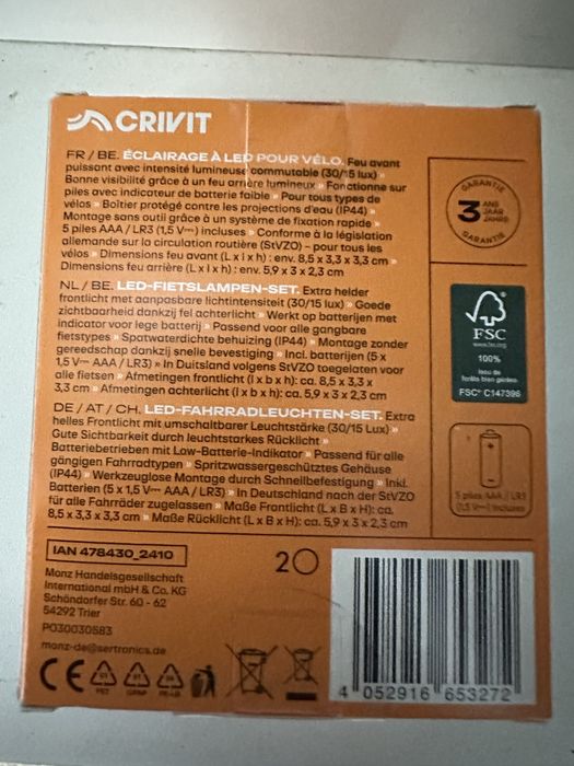 Вело фара,габарит,фонарик CRIVIT