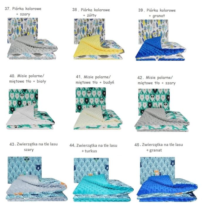 KOMPLET POŚCIELI minky Kocyk + Poduszka do wózka