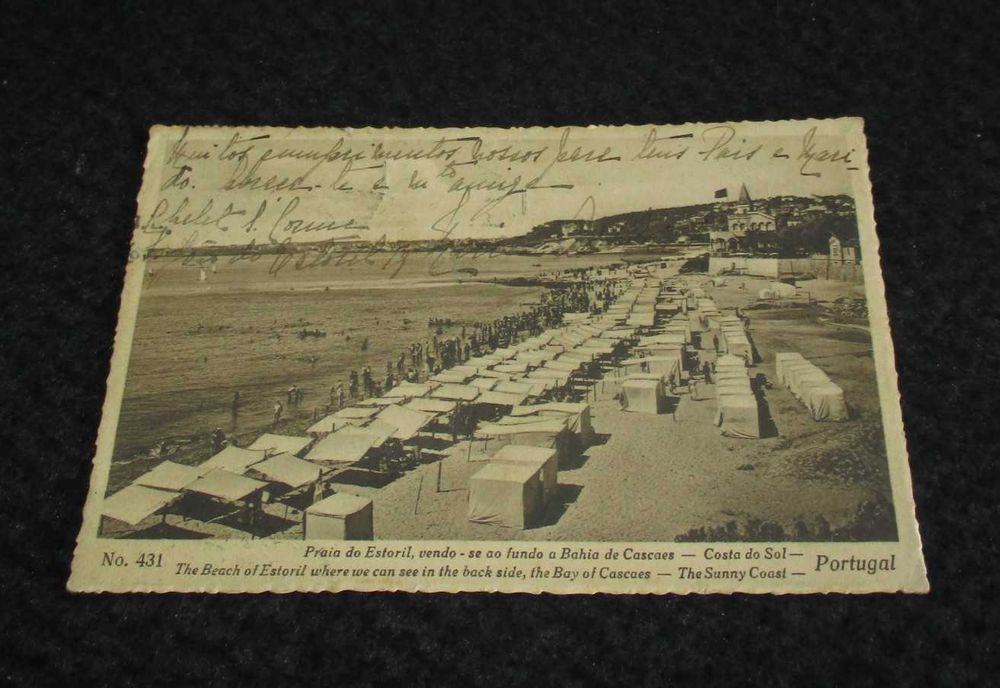 Postal Circulado Praia do Estoril Costa do Sol 1930