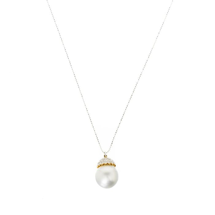 Joias - Fio com pendente em ouro 18K, pérola e diamantes