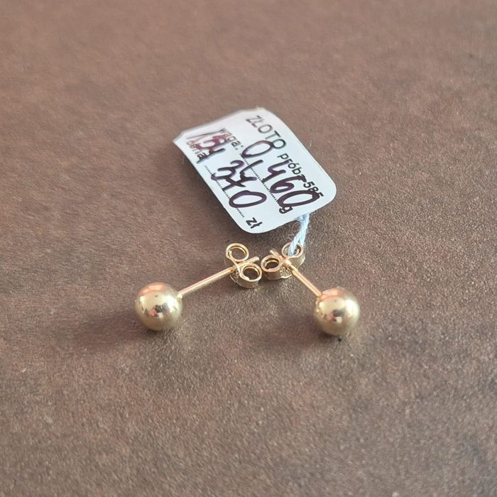 Złote kolczyki kulki 5 mm, próba 585,metka, pudełko