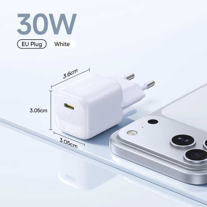 Швидка зарядка для Айфону Baseus 30W GaN iPhone 17 16 15 14 13 12 Max. Швидка зарядка для телефону