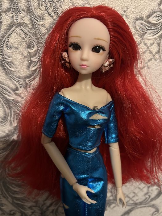 Лялька бжд аніме шарнірна з 3Д очіма  в одязі  та з сережками