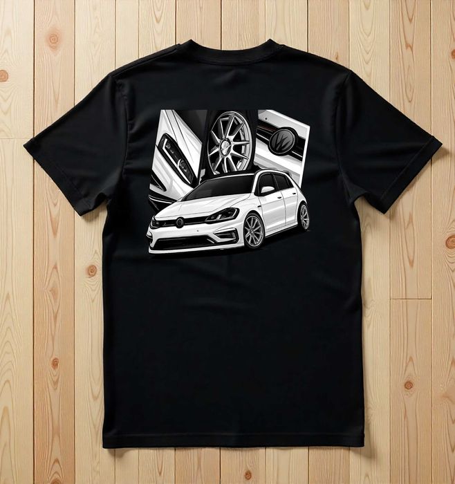 Męska Czarna Koszulka M Biały Golf VII