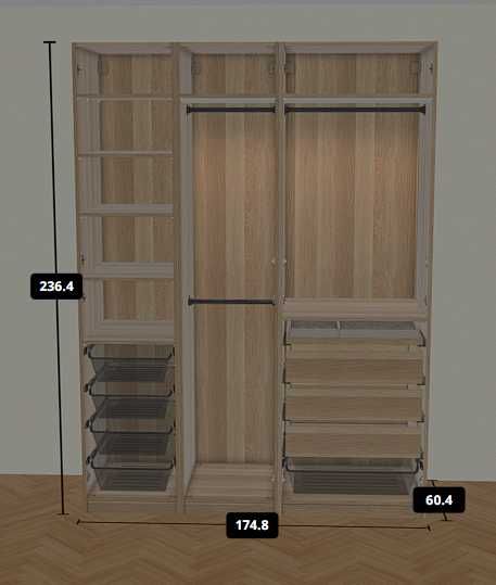 Szafa IKEA PAX 175 cm – lustra, szuflady, kosze