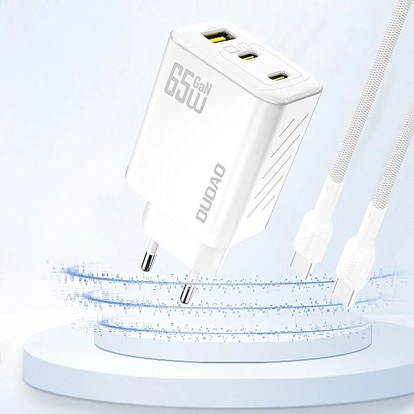 Ładowarka sieciowa Dudao A29/65W GaN 2 x USB-C + 1 x USB-A - biała
