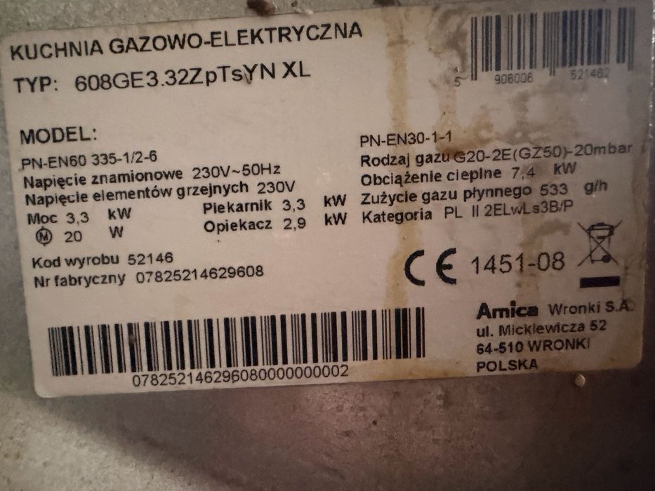 Kuchenka gazowo elektryczna 60 Amica