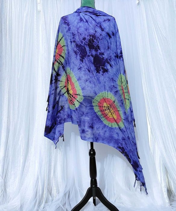 Duża chusta szal tie dye barwiona boho bohemian hippie etno niebieska