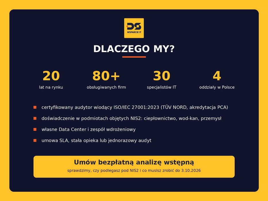 NIS2 – termin 3.10.2026. Audyt i wdrożenie. Cyberbezpieczeństwo firm