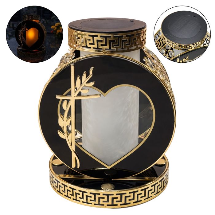 Znicz SOLAR LED Witraż Premium Vip LAMPION serce krzyż na grób