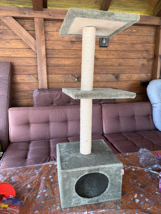 Drapak dla kota Zolux Duo 83 cm, 2 półki + domek, Khaki nowy