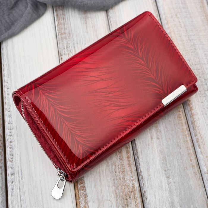czerwony skórzany portfel damski lakierowany sp-17-rd