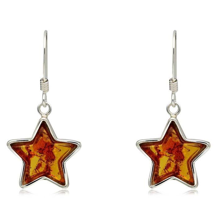 Srebrne kolczyki z bursztynem - Gwiazdy pr.925