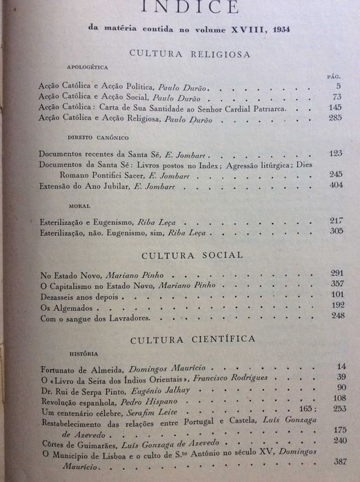 Brotéria - Revista de cultura contemp. 2 Volumes 1934. Ver índices