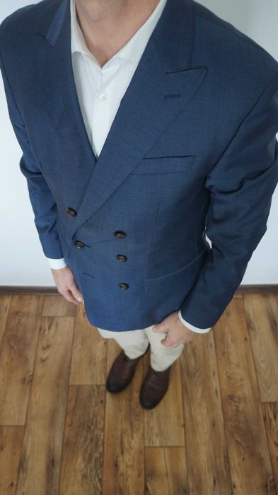 Marynarka dwurzędowa JOOP Slim Fit 46 S Wełna Moher Jedwab Granatowa