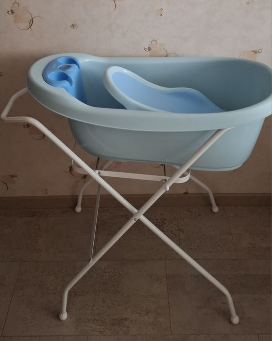 Ванночка з термометром, гіркою, блакитна Babyhood + підставка