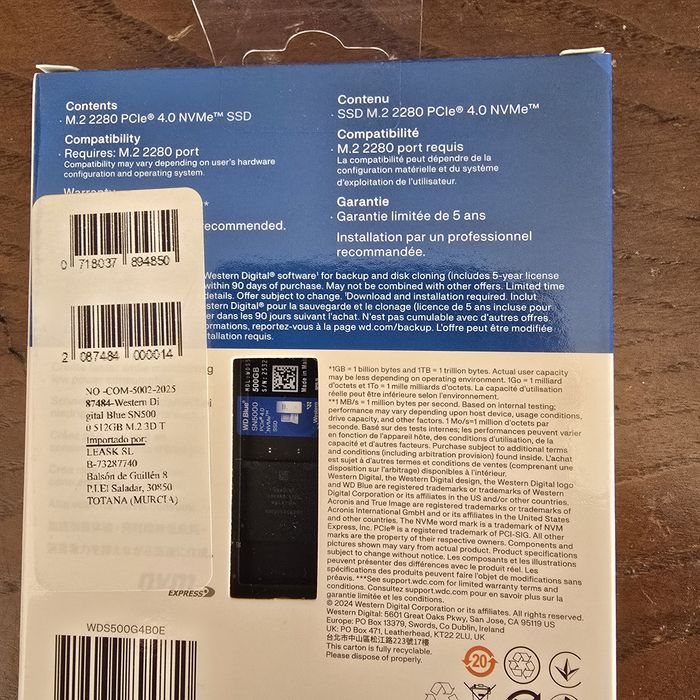 Disco SSD NVMe WD Blue  500 GB  – Novo e Selado