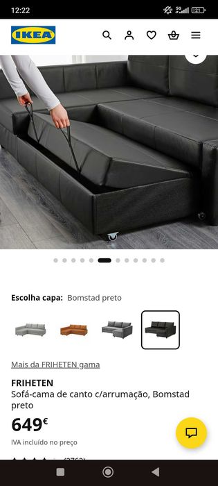 Sofá-Cama IKEA FRIHETEN Bomstad Preto c/ Arrumação - Como Novo