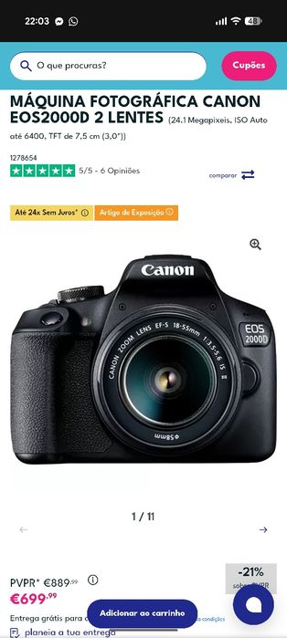 Canon EOS 2000D + 18-55mm e 75-300mm + Bolsa - Nova c/garantia