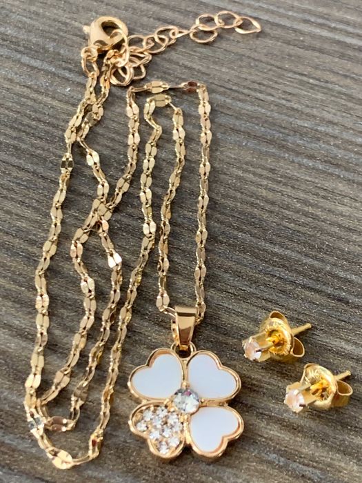 Украшение серебро кулон серьги медицинское золото финифть клевер