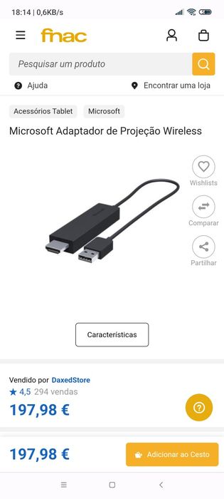 Microsoft Adaptador compatível Surface de Projeção Wireless