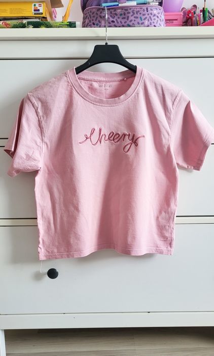 Reserved t-shirt dziewczęcy różowy pudrowy róż 152 158