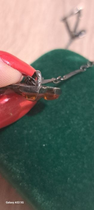 Srebrny łańcuszek z zawieszką bursztyn 925 OKAZJA