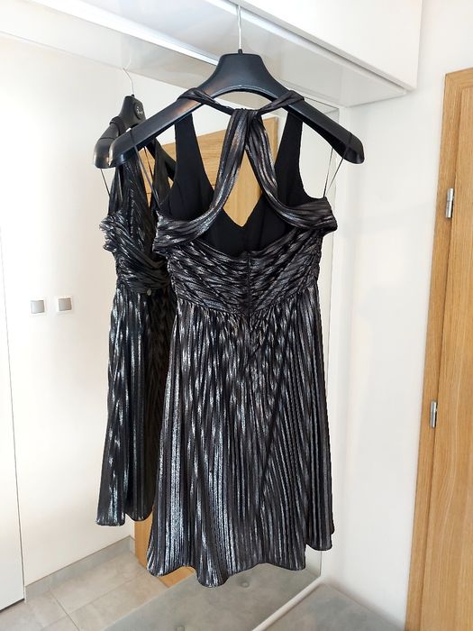 Guess damska sukienka roz S plisowana metaliczna grafitowa