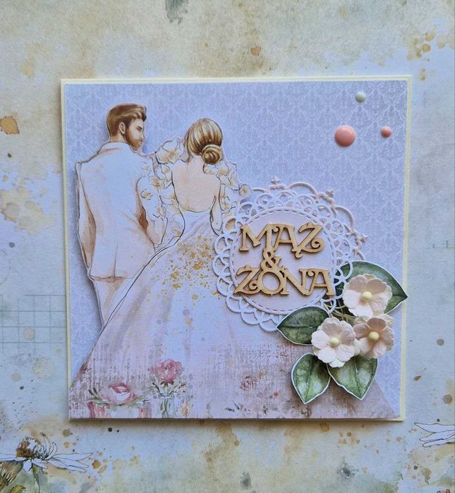 Kartka na ślub w pudełku z okienkiem, ręcznie robiona