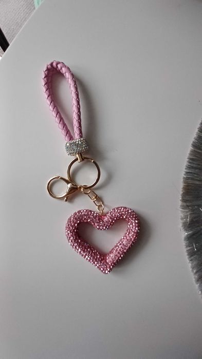 Brelok do kluczy torebki serce glamour z cyrkoni kolor róż