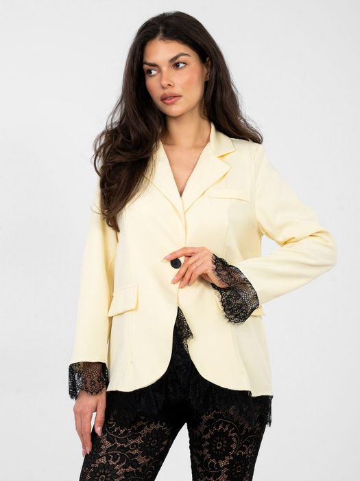 Marynarka damska elegancka żółta pastelowa z koronką ITALY MODA