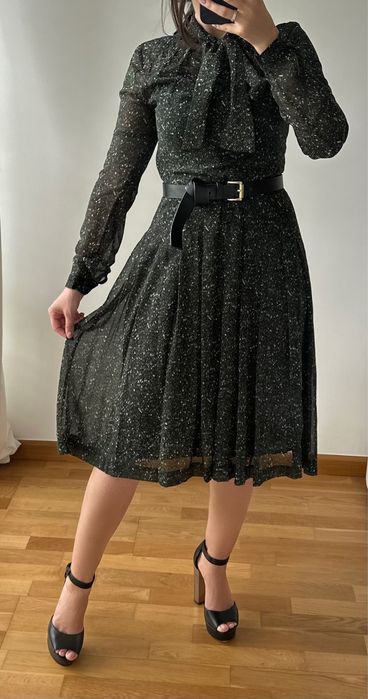 Vestido midi Michael Kors verde escuro print