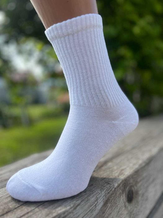 Шкарпетки чоловічі високі білі однотонні • 10пар 260грн • теніска жіночі носки високие длинные белые рубчик опт