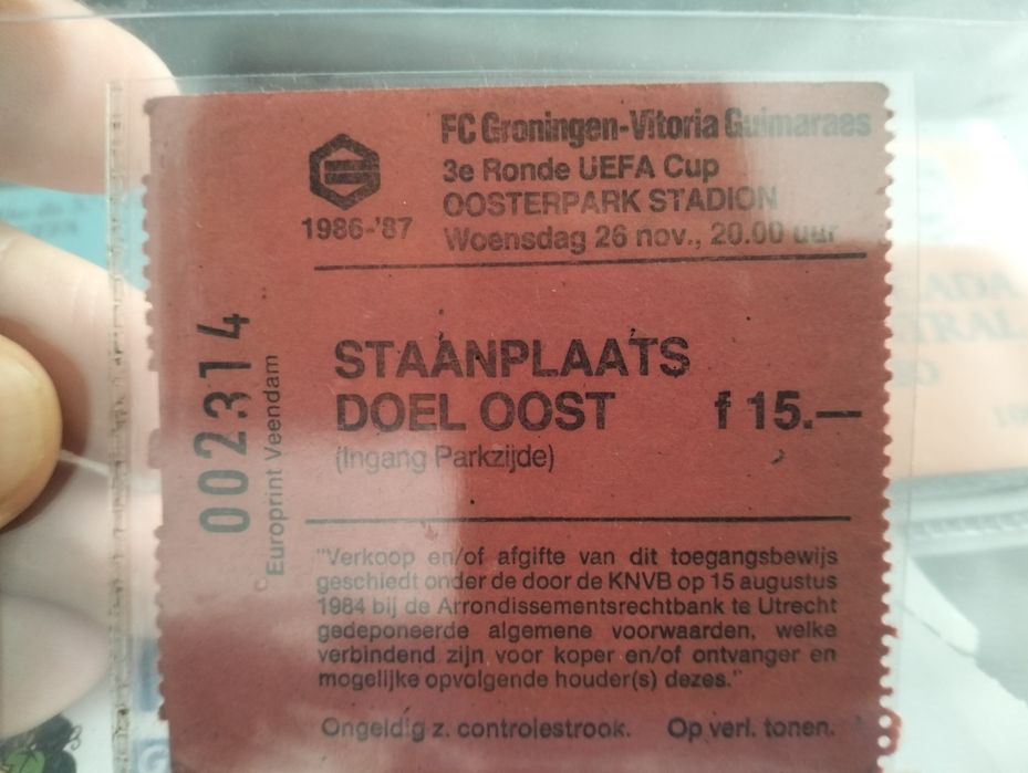 Antigo bilhete Groningen x Vitória Guimarães