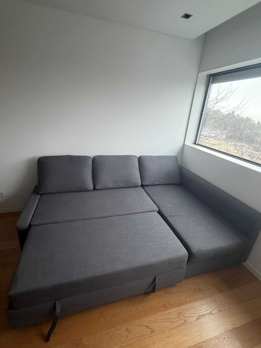 Sofá-cama de canto c/arrumação - Cinza (em excelente estado)